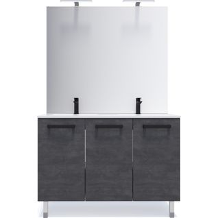 Meuble De Salle De Bain Double Vasque 120cm 3 Portes Ardoise Métallisée + Miroir - Chelsea