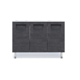 Meuble De Salle De Bain Double Vasque 120cm 3 Portes Ardoise Métallisée - Chelsea