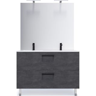 Meuble De Salle De Bain Double Vasque 120cm 2 Tiroirs Ardoise Métallisée + Miroir - Chelsea