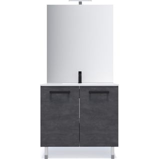 Meuble De Salle De Bain Vasque Intégrée 90cm 2 Portes Ardoise Métallisée + Miroir - Chelsea