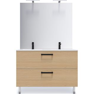 Meuble De Salle De Bain Double Vasque 120cm 2 Tiroirs Chêne + Miroir - Chelsea