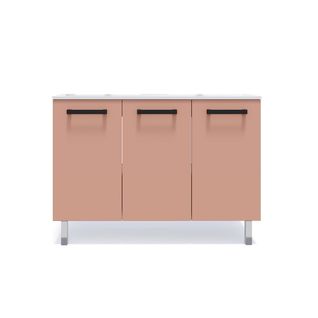 Meuble De Salle De Bain Double Vasque 120cm 3 Portes Abricot - Chelsea