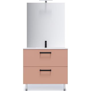 Meuble De Salle De Bain Vasque Intégrée 90cm 2 Tiroirs Abricot + Miroir - Chelsea