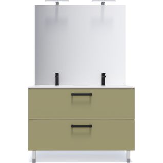 Meuble De Salle De Bain Double Vasque 120cm 2 Tiroirs Vert + Miroir - Chelsea