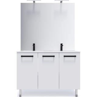 Meuble De Salle De Bain Double Vasque 120cm 3 Portes Blanc + Miroir - Chelsea