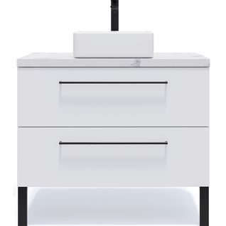 Meuble De Salle De Bain Vasque Posée 90cm 2 Tiroirs Blanc - Glasgow