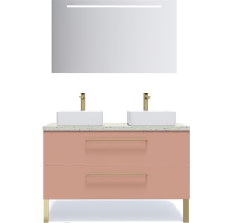 Meuble De Salle De Bain 2 Vasques Posées 120cm 2 Tiroirs Abricot + Miroir - Glasgow