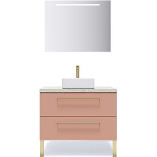 Meuble De Salle De Bain Vasque Posée 90cm 2 Tiroirs Abricot + Miroir - Glasgow