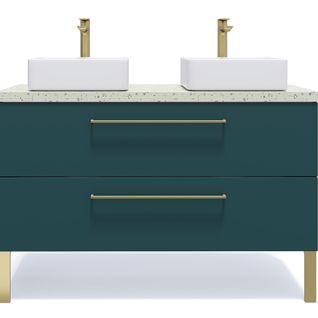 Meuble De Salle De Bain 2 Vasques Posées 120cm 2 Tiroirs Bleu - Glasgow