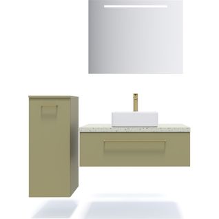Ensemble Salle De Bain Vasque Posée 90cm 1 Tiroir Vert + Miroir + Colonne Gauche - Glasgow