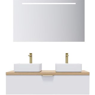 Meuble De Salle De Bain 2 Vasques Posées 120cm 1 Tiroir Blanc + Miroir - Venice