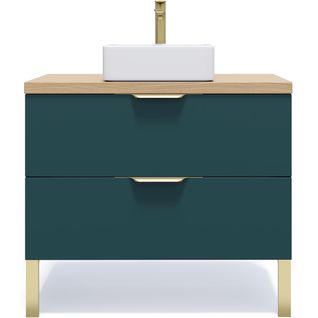 Meuble De Salle De Bain Vasque Posée 90cm 2 Tiroirs Bleu - Venice