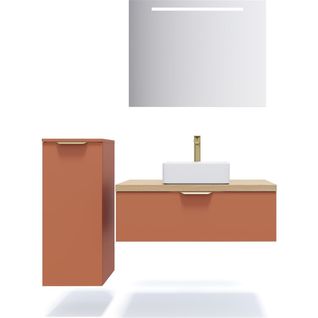 Ensemble Salle De Bain Vasque Posée 90cm 1 Tiroir Terracotta + Miroir + Colonne Gauche - Venice