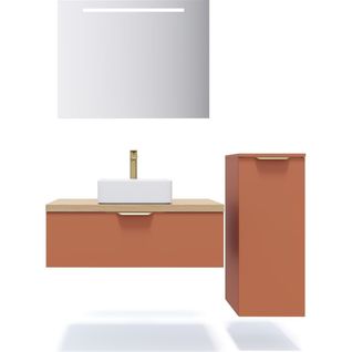 Ensemble Salle De Bain Vasque Posée 90cm 1 Tiroir Terracotta + Miroir + Colonne Droite - Venice