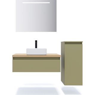 Ensemble Salle De Bain Vasque Posée 90cm 1 Tiroir Vert + Miroir + Colonne Droite - Hudson