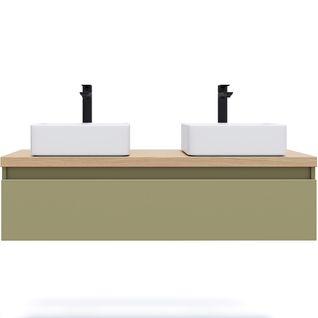 Meuble De Salle De Bain 2 Vasques Posées 120cm 1 Tiroir Vert - Hudson