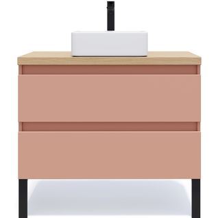 Meuble De Salle De Bain Vasque Posée 90cm 2 Tiroirs Abricot - Hudson