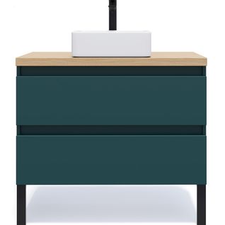 Meuble De Salle De Bain Vasque Posée 90cm 2 Tiroirs Bleu - Hudson