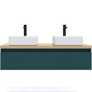 Meuble De Salle De Bain 2 Vasques Posées 120cm 1 Tiroir Bleu - Hudson