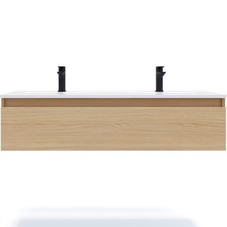 Meuble De Salle De Bain Double Vasque 120cm 1 Tiroir Chêne - Hudson