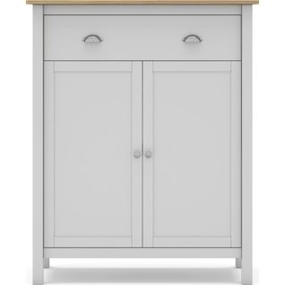 Meuble D'entrée 2 Portes 1 Tiroir En Pin Massif Blanc / Effet Chêne 90 Cm - Macha