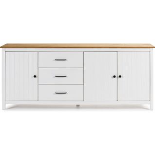 Buffet 3 Portes 3 Tiroirs En Pin Massif Blanc 190 Cm - Ida