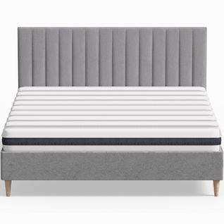 Ensemble Lit Adulte 140x190 En Velours Gris Clair Eliot + Matelas Ressorts Ensachés Mousse Hr
