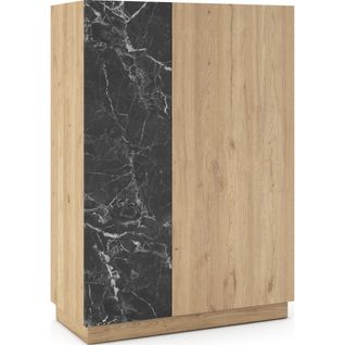 Buffet Haut 2 Portes Effet Bois Et Marbre Noir 90 Cm - Dilan