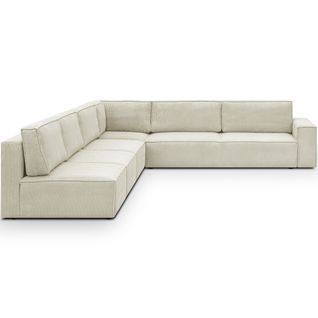 Canapé D'angle à Droite Convertible 10 Places Avec Coffre En Velours Côtelé Beige - Harper Mod