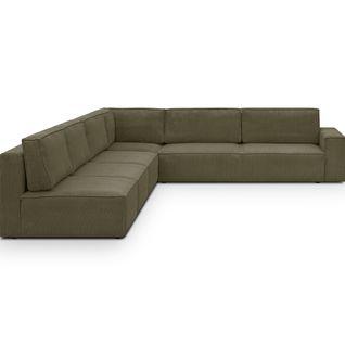 Canapé D'angle à Gauche Convertible 10 Places Avec Coffre En Velours Côtelé Vert - Harper Mod