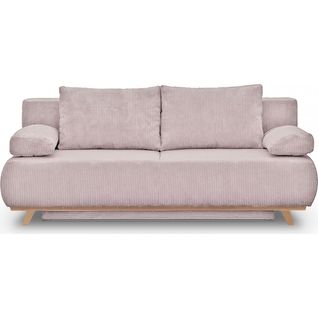 Canapé Convertible 3 Places Avec Coffre De Rangement En Velours Côtelé Rose Pâle - Laria New