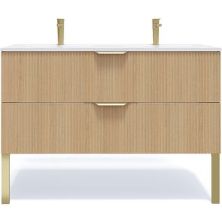Meuble De Salle De Bain Double Vasque 120cm 2 Tiroirs Cannelé - Venice