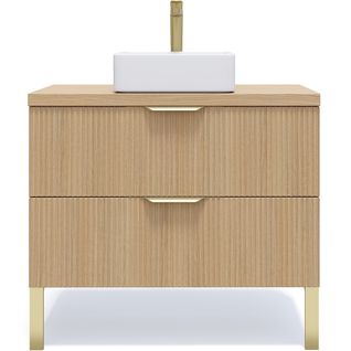 Meuble De Salle De Bain Vasque Posée 90cm 2 Tiroirs Cannelé - Venice