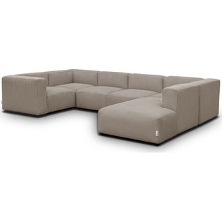 Canapé Modulable Panoramique 9 Places Ouvert à Droite + Pouf En Velours Côtelé Taupe - Modulo