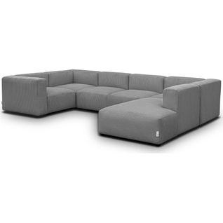 Canapé Modulable Panoramique 9 Places Ouvert à Droite + Pouf En Velours Côtelé Gris Clair - Modulo