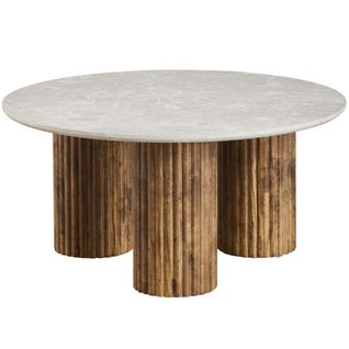 Table Basse Ronde Effet Marbre Blanc Et Bois Ø 80 Cm - Stone
