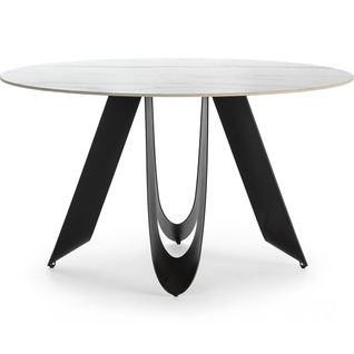 Table à Manger Ronde En Céramique Effet Marbre Blanc 4 à 6 Pers. 135 Cm - Orso