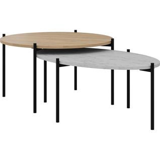 Lot De 2 Tables Basses Gigognes Effet Chêne Et Effet Marbre Gris - Loris