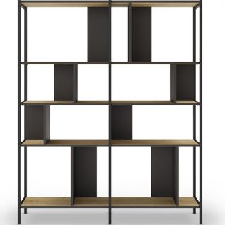Bibliothèque 4 Niveaux En Métal Noir Et Effet Chêne 144 Cm - Rita