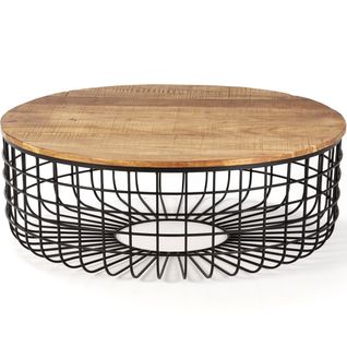 Table Basse Ronde En Bois Massif Et Métal 102 Cm - Soria