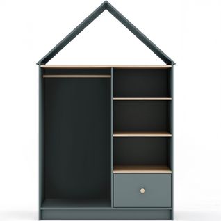 Penderie Cabane Enfant 1 Tiroir En Bois Vert Kaki 110 Cm - Lucy