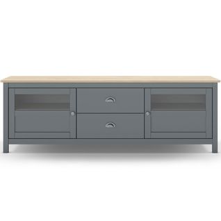 Meuble TV 2 Portes 2 Tiroirs En Bois Massif Vert Kaki 180 Cm - Macha