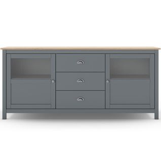 Buffet 2 Portes 3 Tiroirs En Bois Massif Vert Kaki 180 Cm - Macha