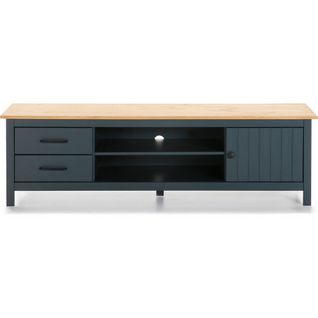 Meuble TV 1 Porte 2 Tiroirs En Bois Massif Bleu 158 Cm - Ida