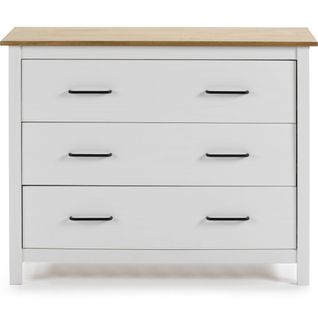 Commode 3 Tiroirs En Bois Massif Blanc 100 Cm - Ida