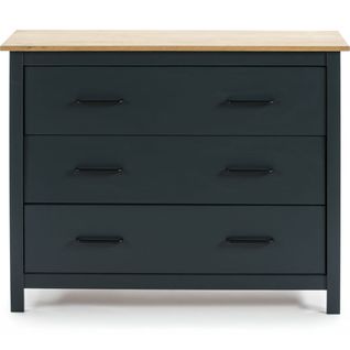 Commode 3 Tiroirs En Bois Massif Bleu 100 Cm - Ida