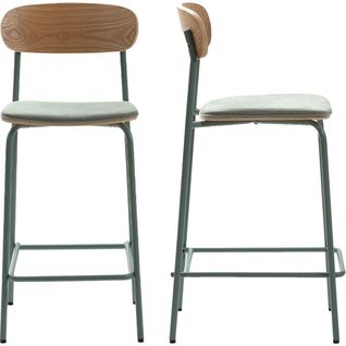 Lot De 2 Tabourets De Bar En Tissu Aigue-marine Et Effet Bois - Svala
