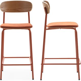 Lot De 2 Tabourets De Bar En Tissu Terracotta Et Effet Bois - Svala
