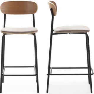 Lot De 2 Tabourets De Bar En Tissu Taupe Et Effet Bois - Svala