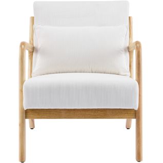 Fauteuil En Bois Et Velours Fines Côtes Beige - Lanna